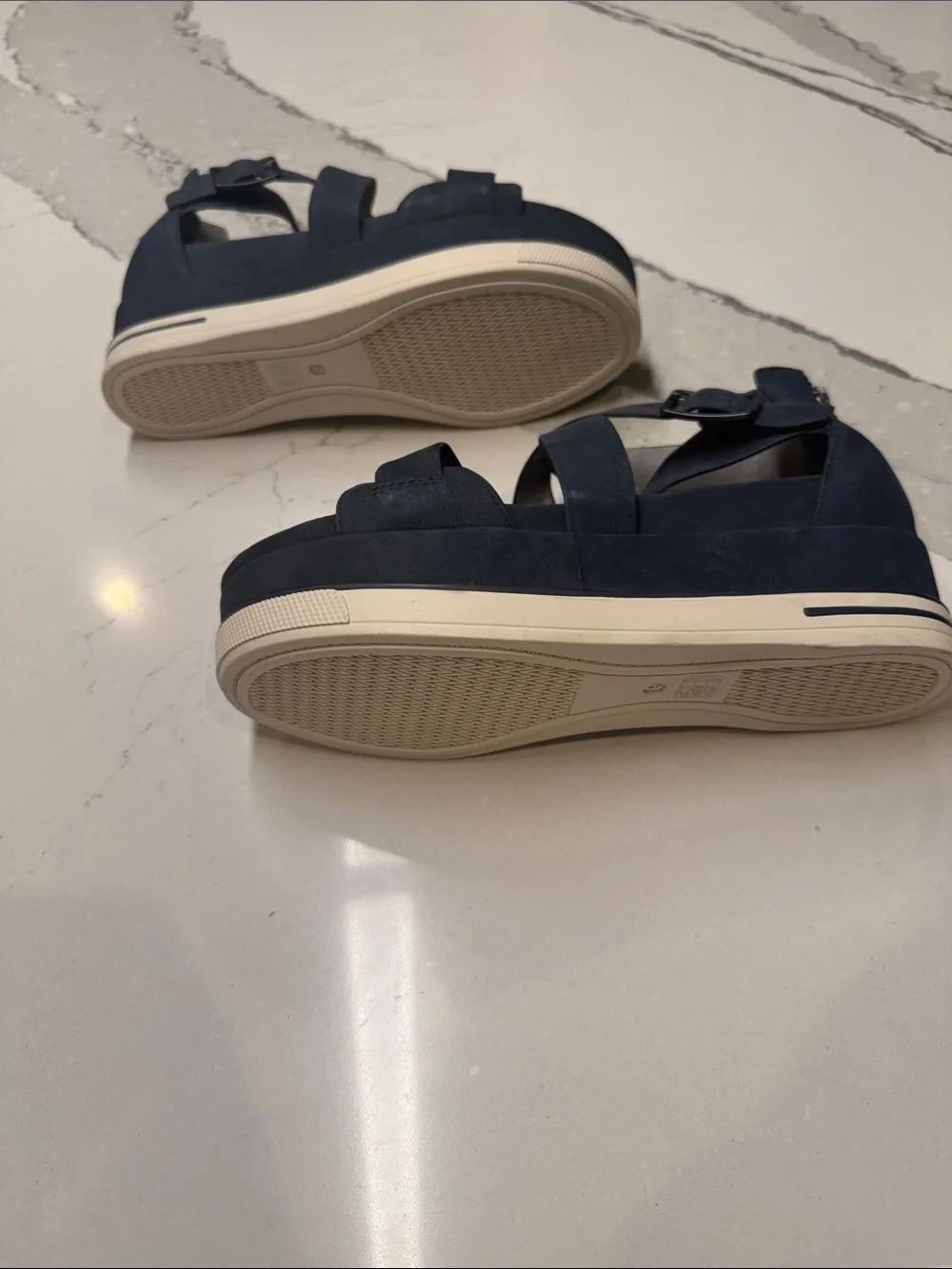 Eileen Fisher Dark Blue Crisscross Platform Sandals Zip Back Sz9